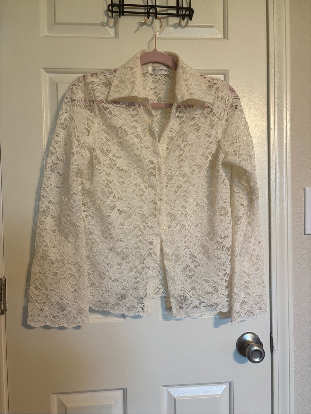 Jones New York White Lace Button-Down Shirt